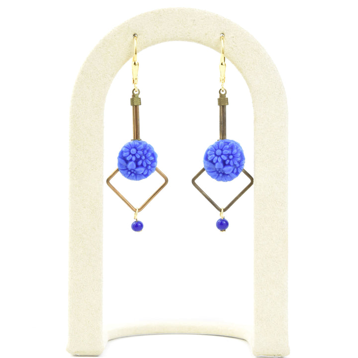 Royal Blue Floral Glass Earrings