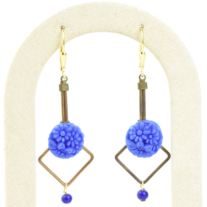 Royal Blue Floral Glass Earrings
