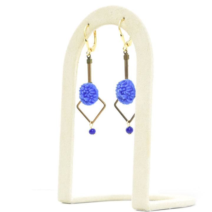Royal Blue Floral Glass Earrings