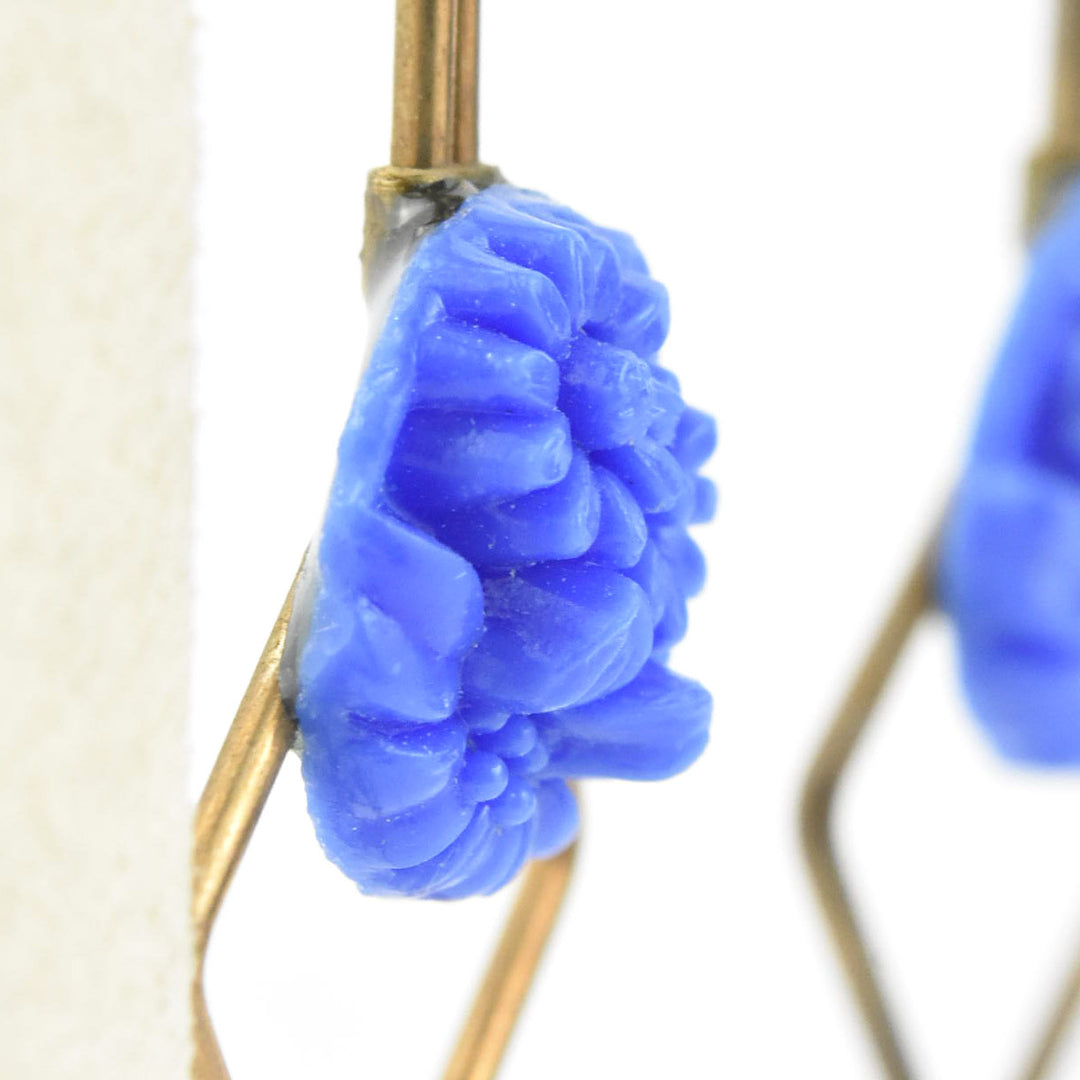 Royal Blue Floral Glass Earrings