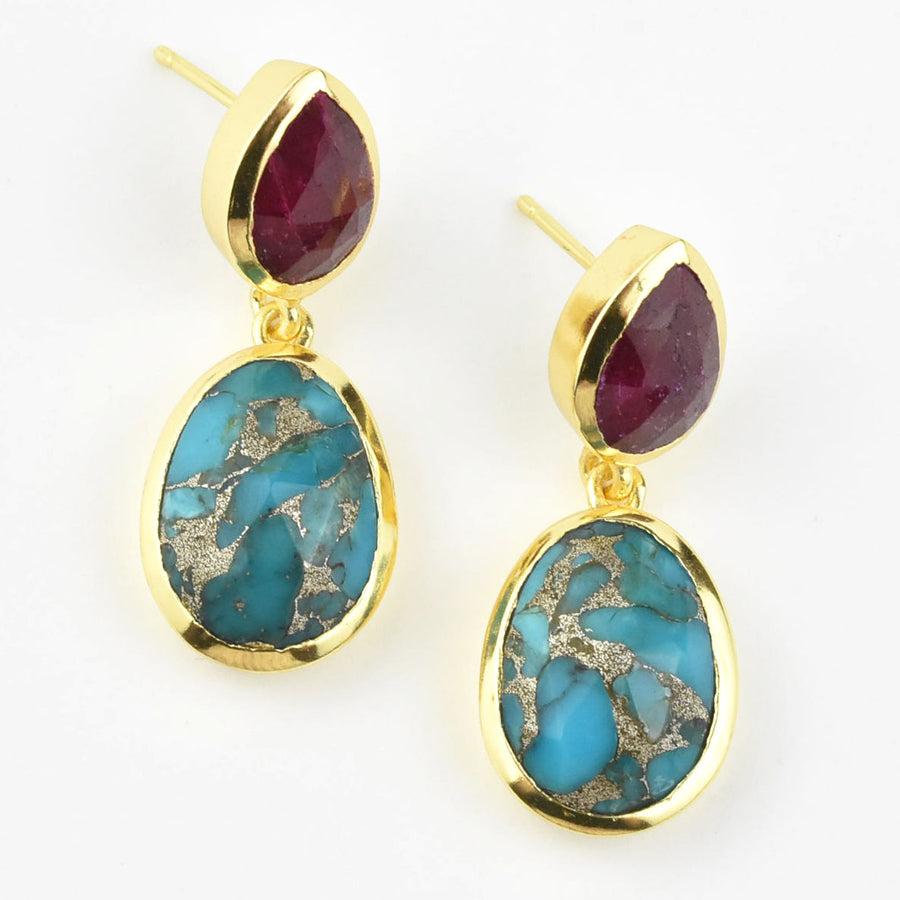 Turquoise and Ruby Drops - Goldmakers Fine Jewelry