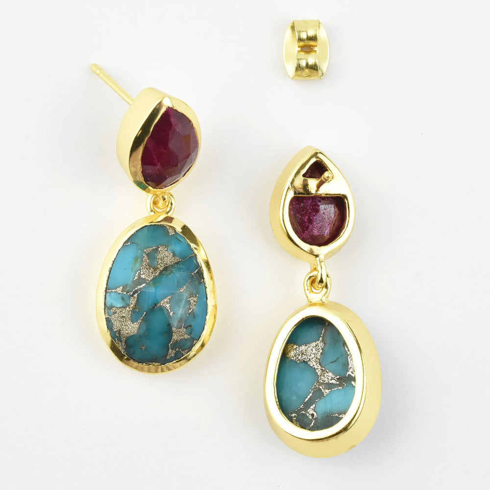 Turquoise and Ruby Drops - Goldmakers Fine Jewelry