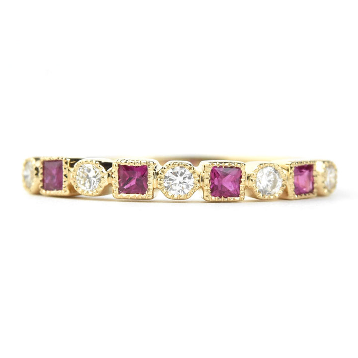 14k Yellow Gold Ruby & Diamond Band