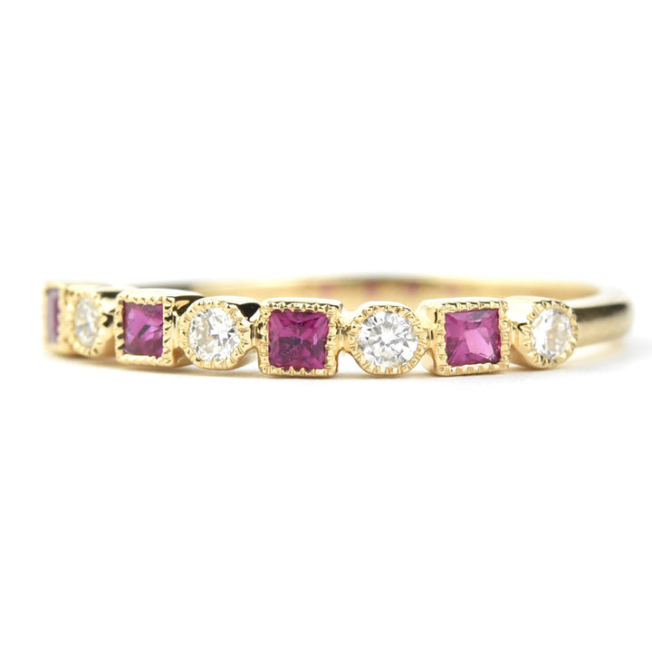 14k Yellow Gold Ruby & Diamond Band