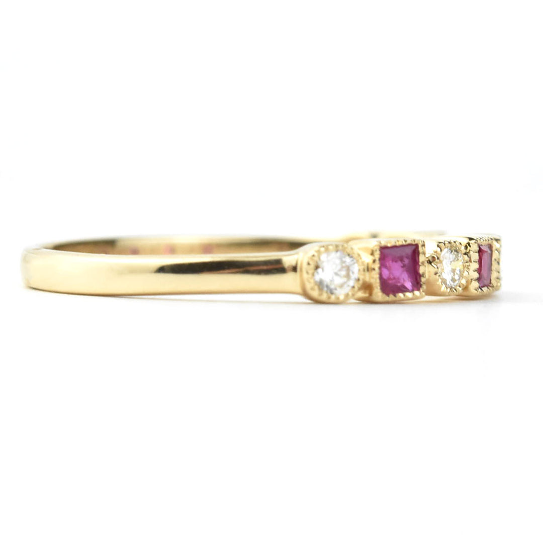 14k Yellow Gold Ruby & Diamond Band