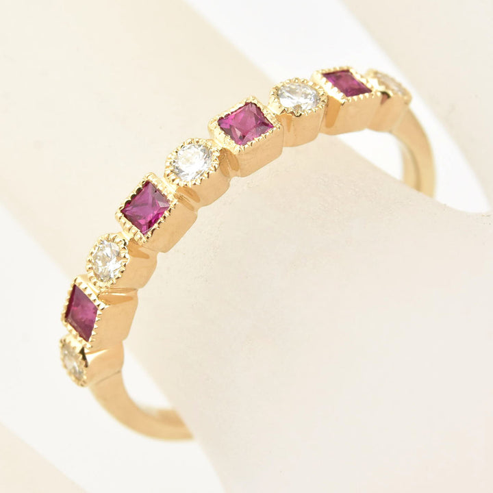 14k Yellow Gold Ruby & Diamond Band