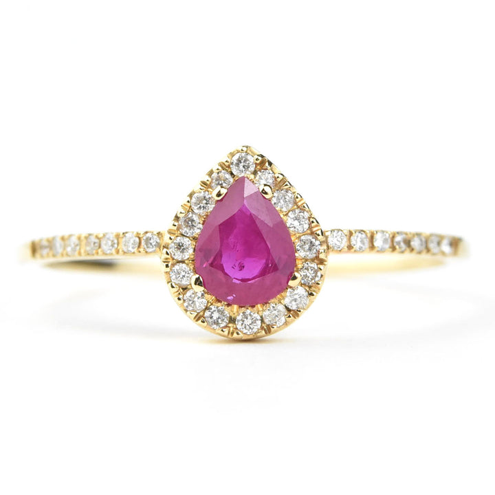 Ruby & Diamond Halo Ring in 14k Yellow Gold