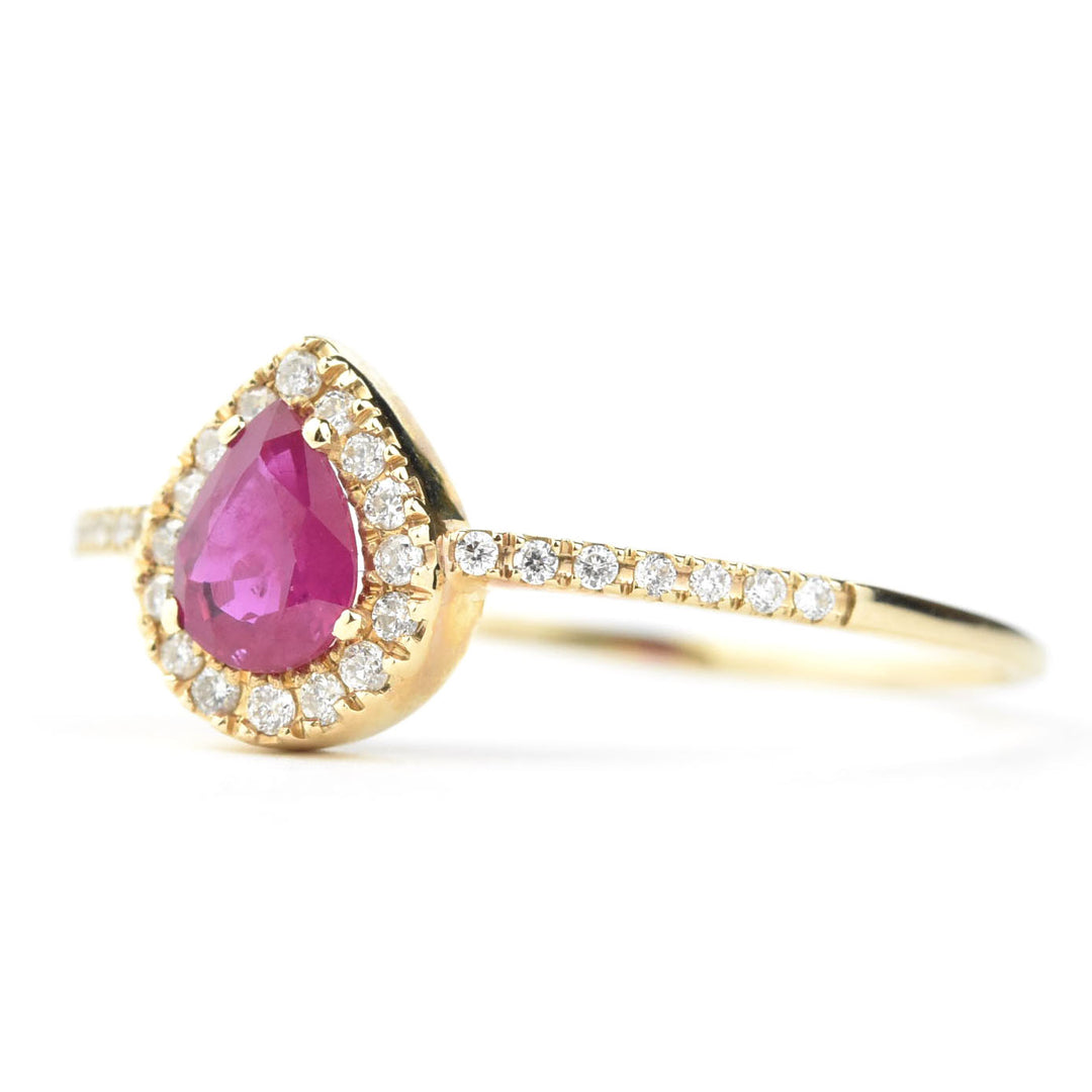 Ruby & Diamond Halo Ring in 14k Yellow Gold