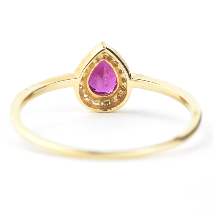Ruby & Diamond Halo Ring in 14k Yellow Gold