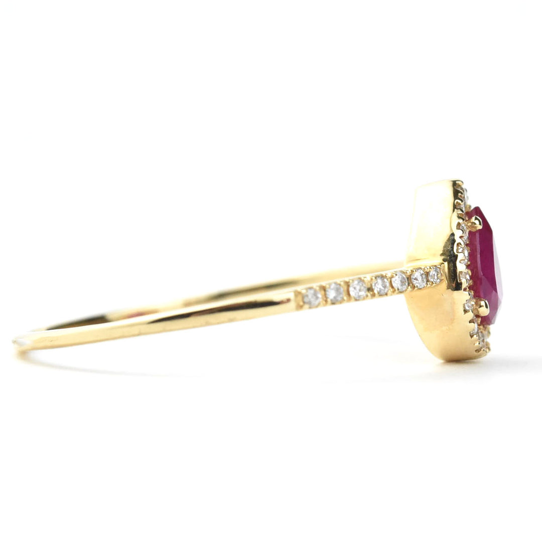 Ruby & Diamond Halo Ring in 14k Yellow Gold