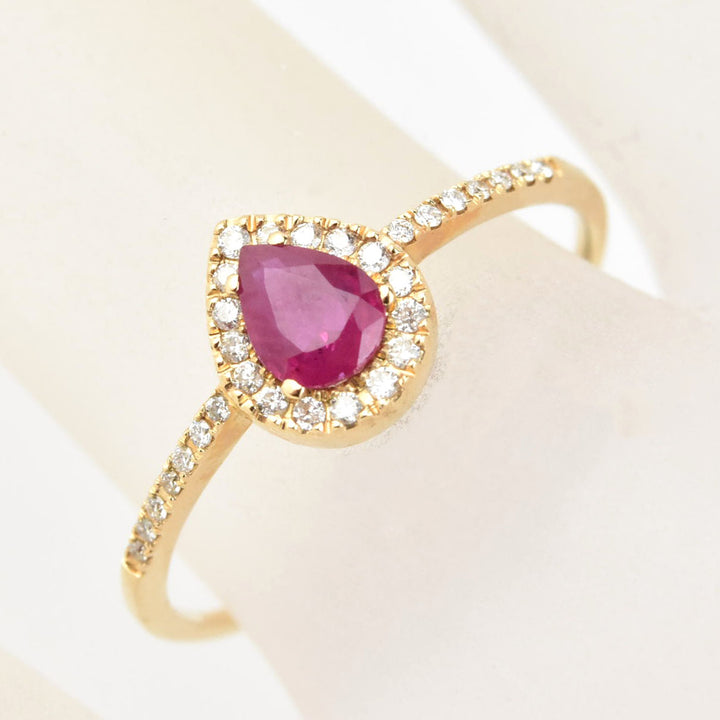 Ruby & Diamond Halo Ring in 14k Yellow Gold