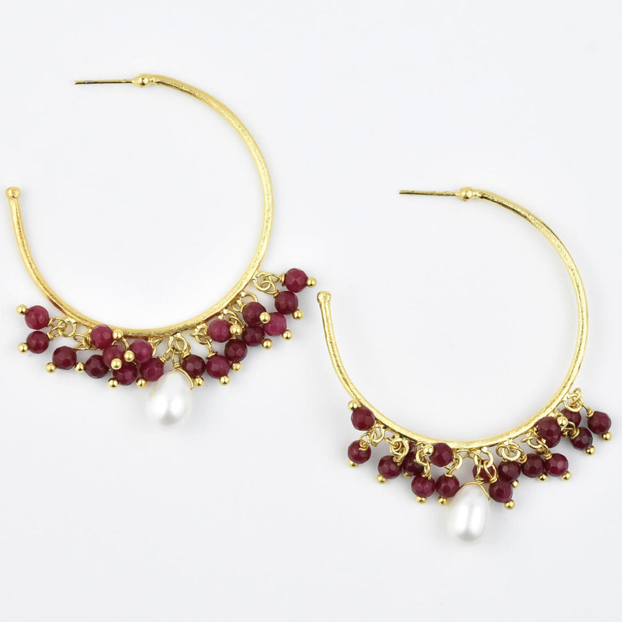 Ruby and Pearl Hoops - Goldmakers Fine Jewelry