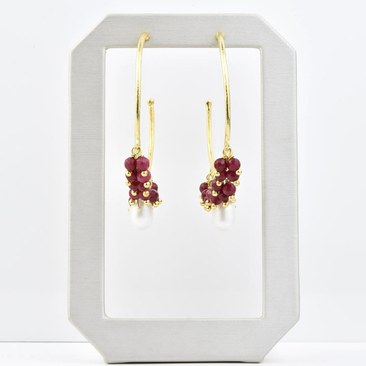 Ruby and Pearl Hoops - Goldmakers Fine Jewelry