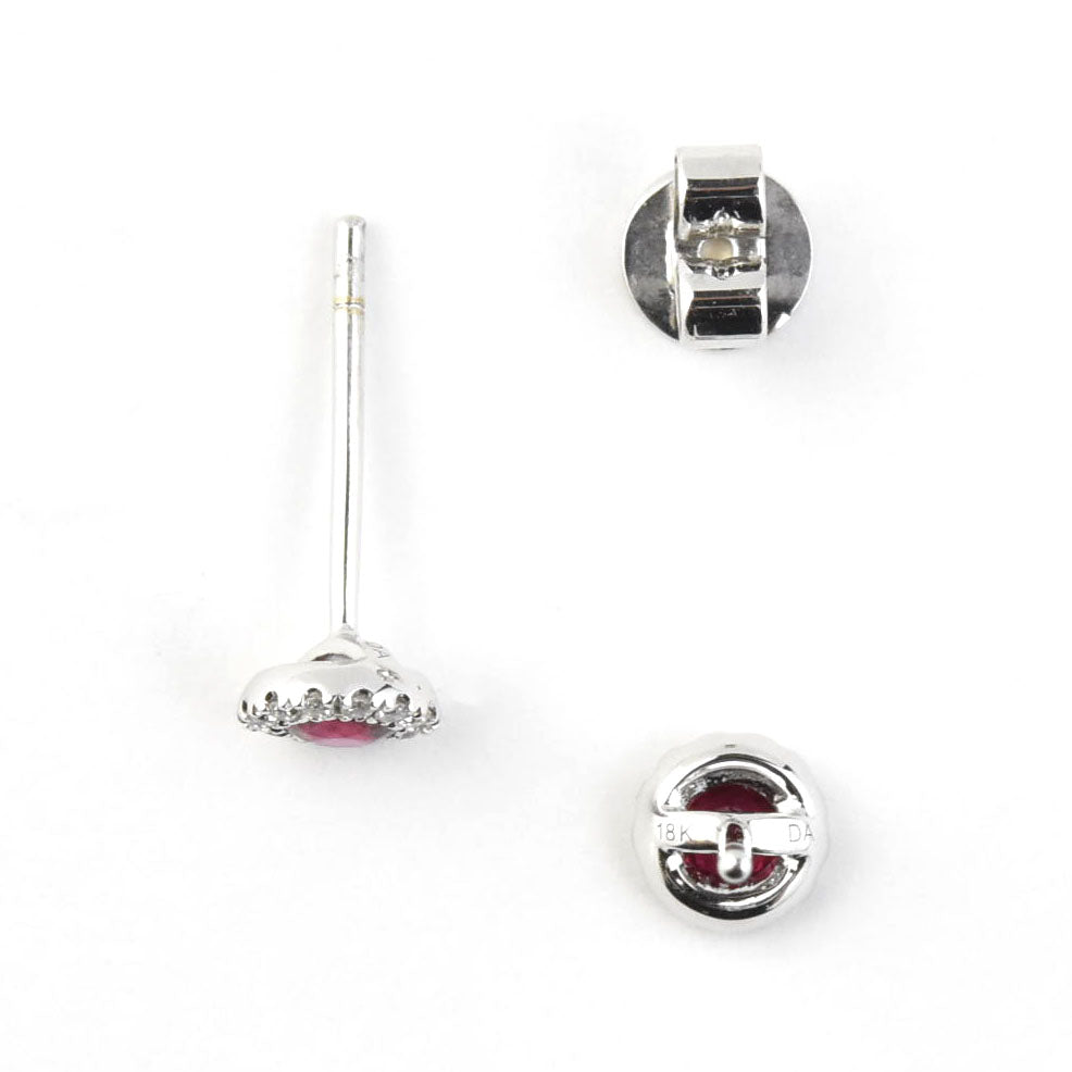 Ruby and Diamond Halo Studs in White Gold