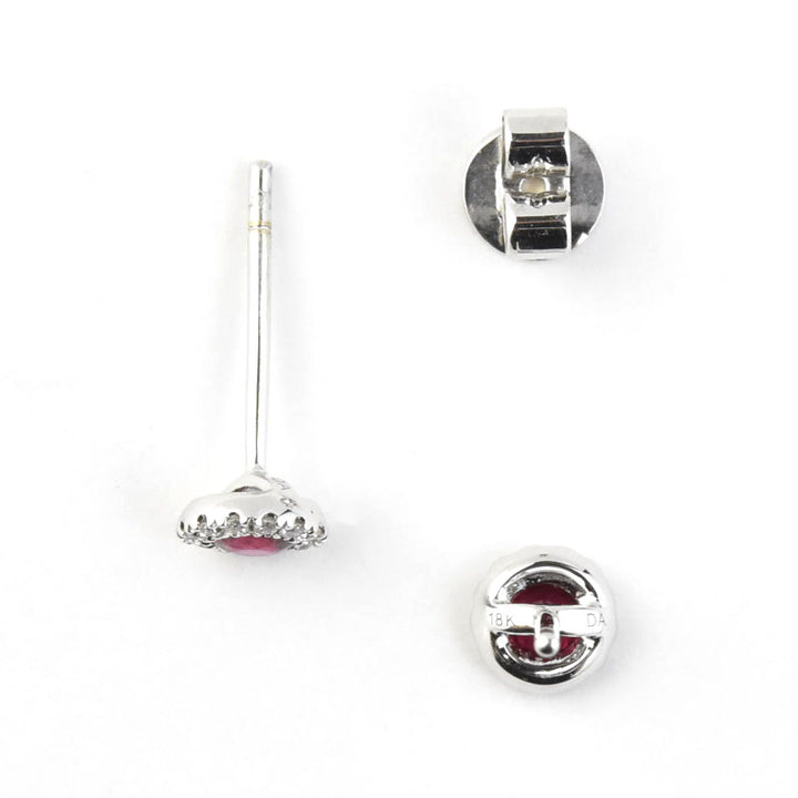 Ruby and Diamond Halo Studs in White Gold
