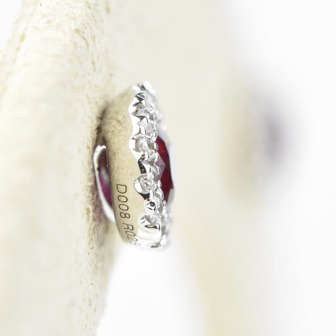 Ruby and Diamond Halo Studs in White Gold