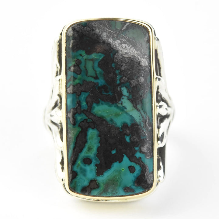 Azurite Ring in Sterling Silver with Gold Bezel