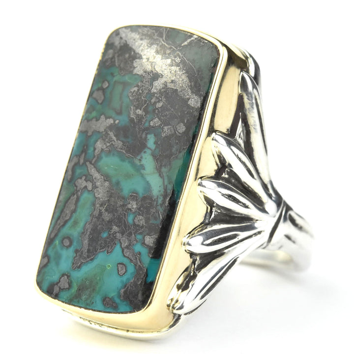 Azurite Ring in Sterling Silver with Gold Bezel