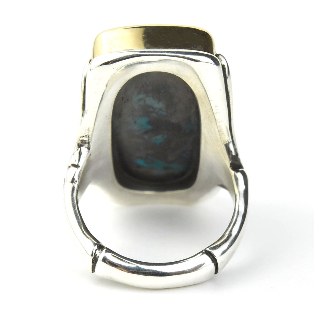 Azurite Ring in Sterling Silver with Gold Bezel