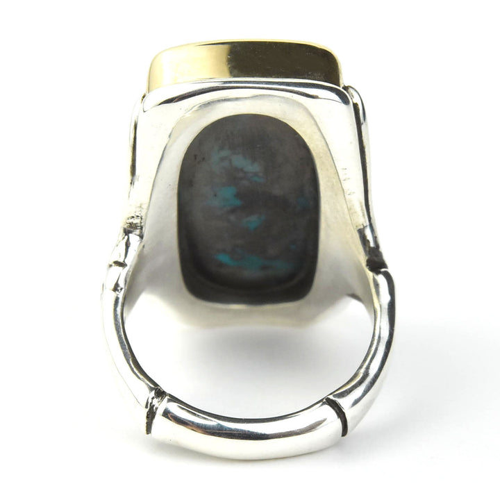 Azurite Ring in Sterling Silver with Gold Bezel