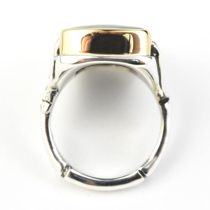 Azurite Ring in Sterling Silver with Gold Bezel