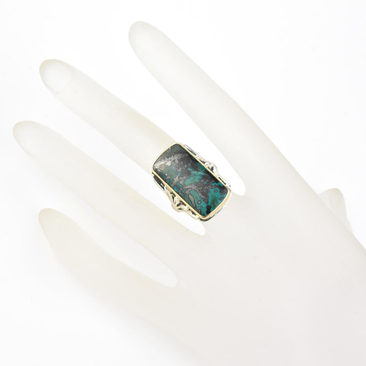 Azurite Ring in Sterling Silver with Gold Bezel