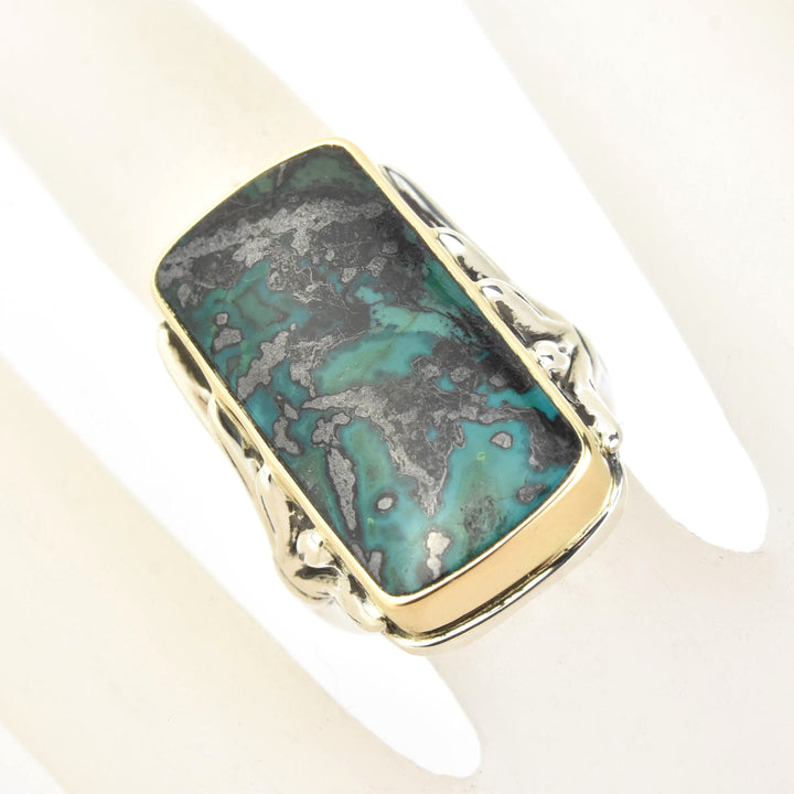 Azurite Ring in Sterling Silver with Gold Bezel