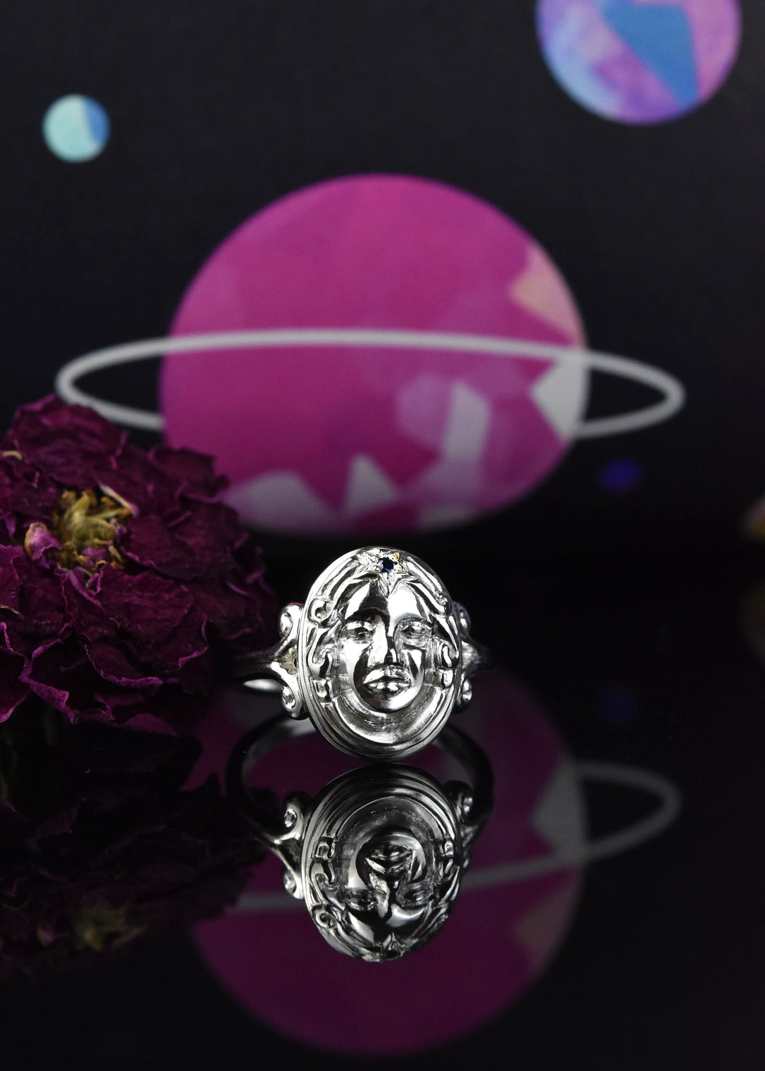 Magic Mirror Ring in Silver with Blue Sapphire - Goldmakers Fine Jewelry