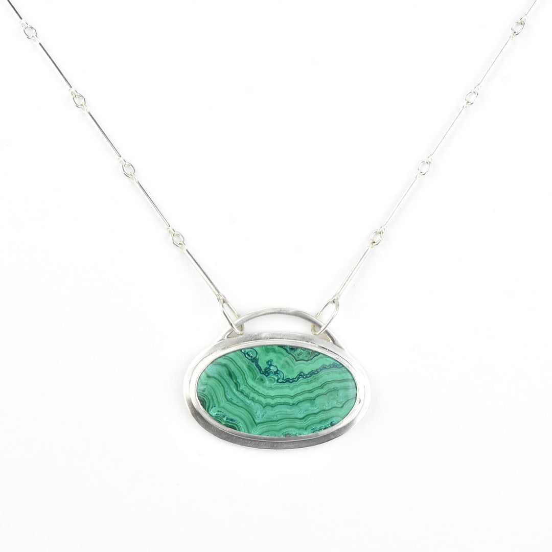 Oval Malachite Necklace in Sterling Silver