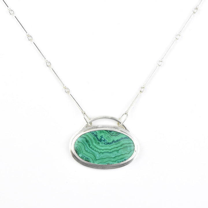 Oval Malachite Necklace in Sterling Silver