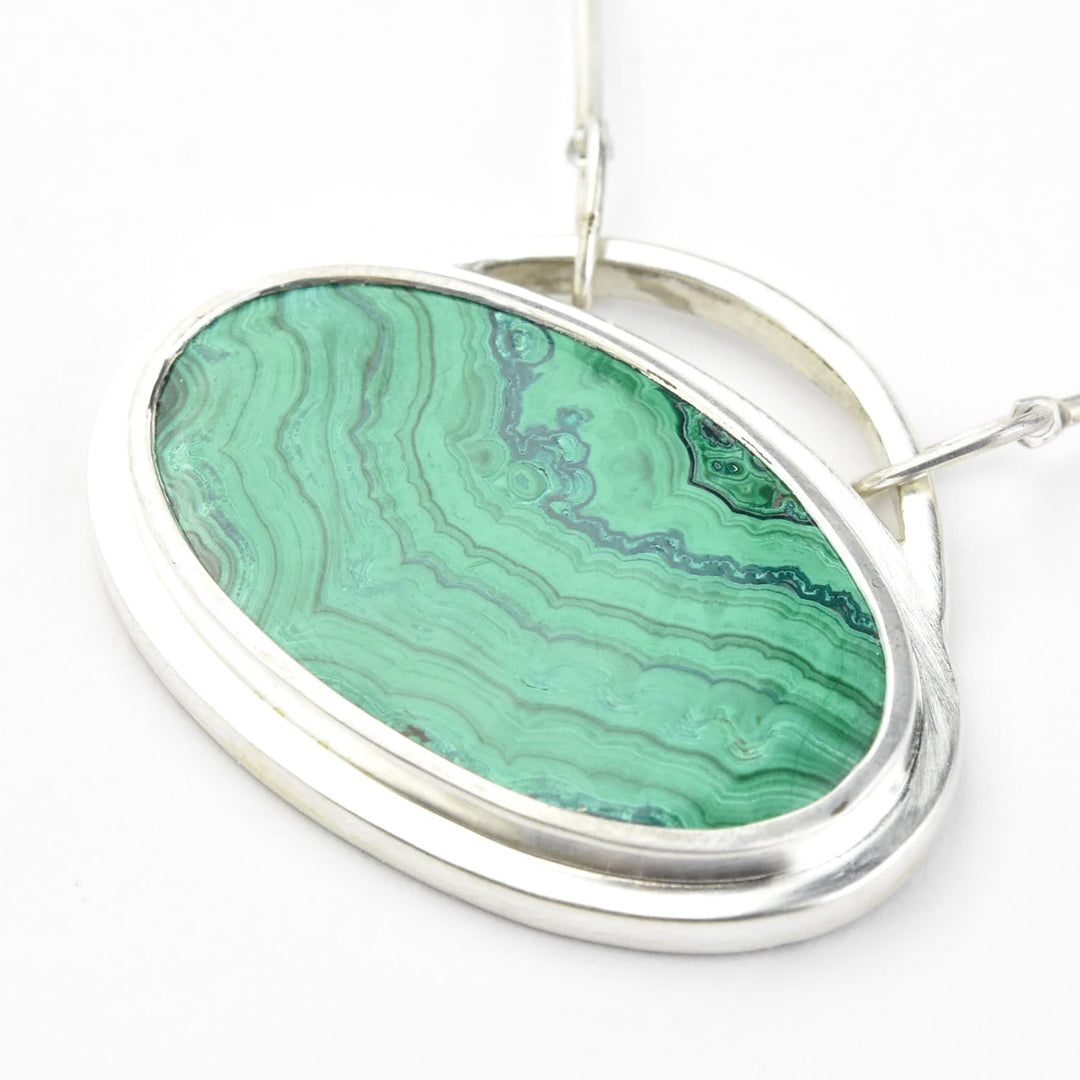 Oval Malachite Necklace in Sterling Silver