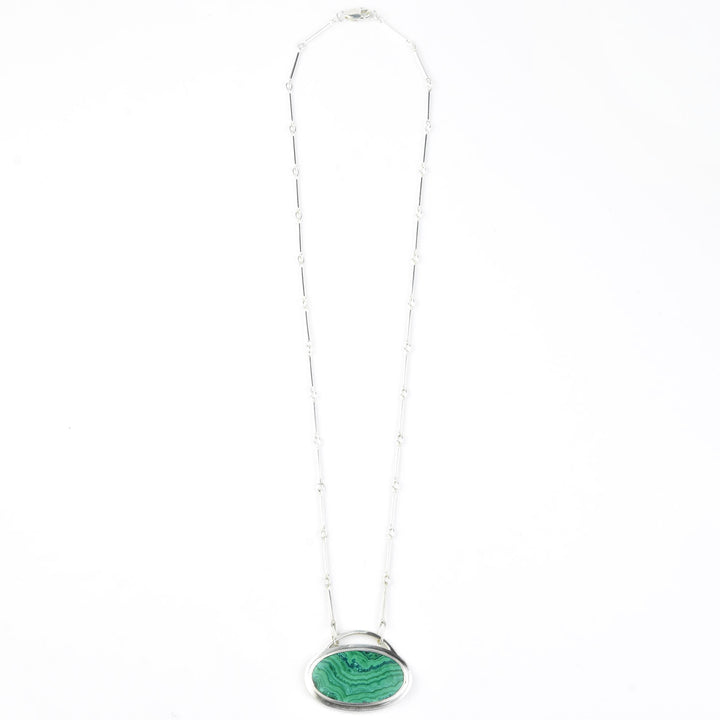Oval Malachite Necklace in Sterling Silver