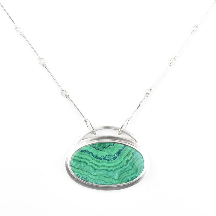 Oval Malachite Necklace in Sterling Silver