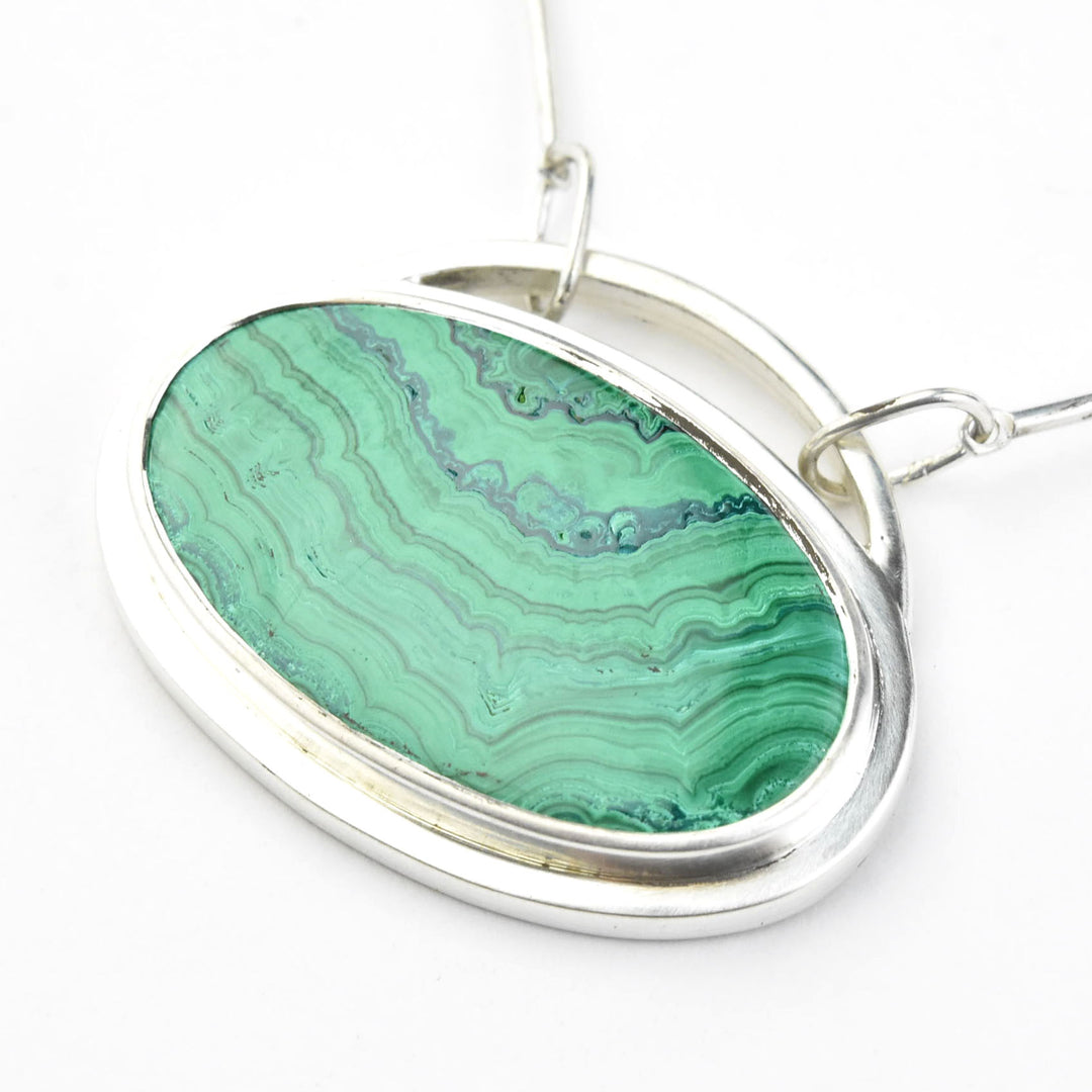 Oval Malachite Necklace in Sterling Silver