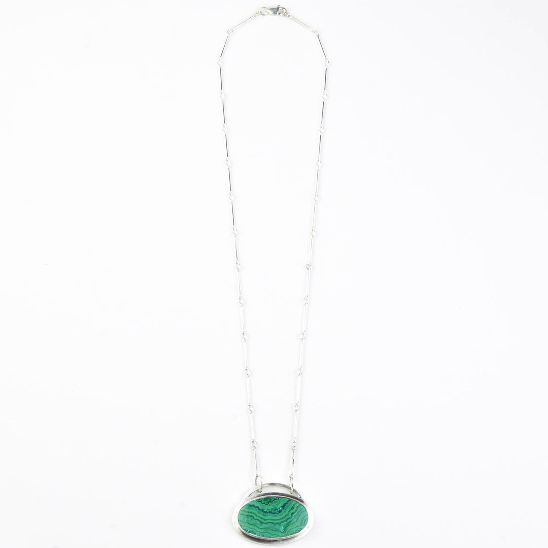 Oval Malachite Necklace in Sterling Silver