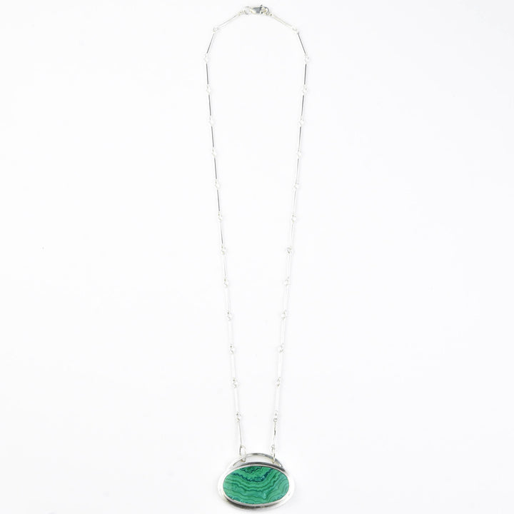 Oval Malachite Necklace in Sterling Silver
