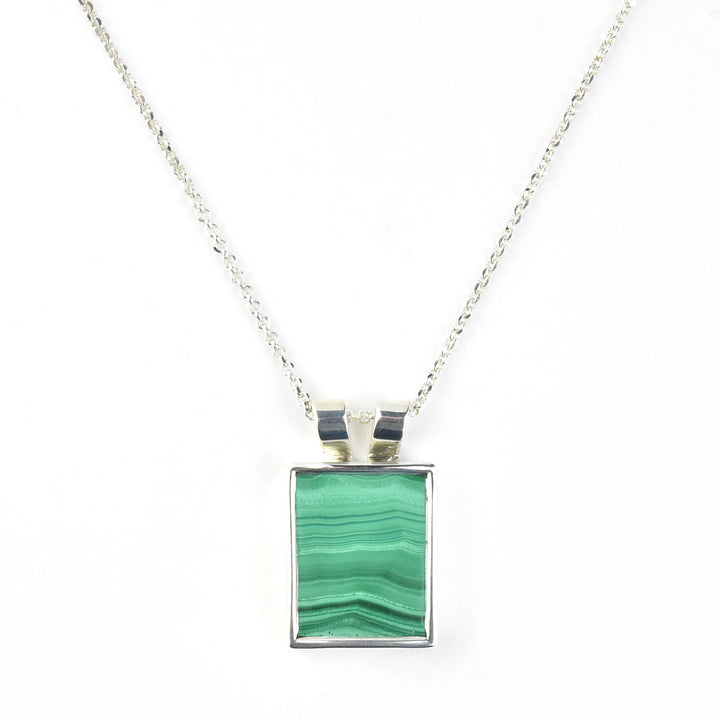 Square Malachite Necklace in Sterling Silver