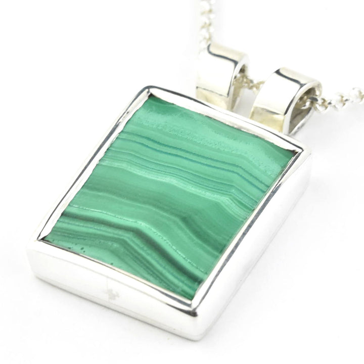Square Malachite Necklace in Sterling Silver