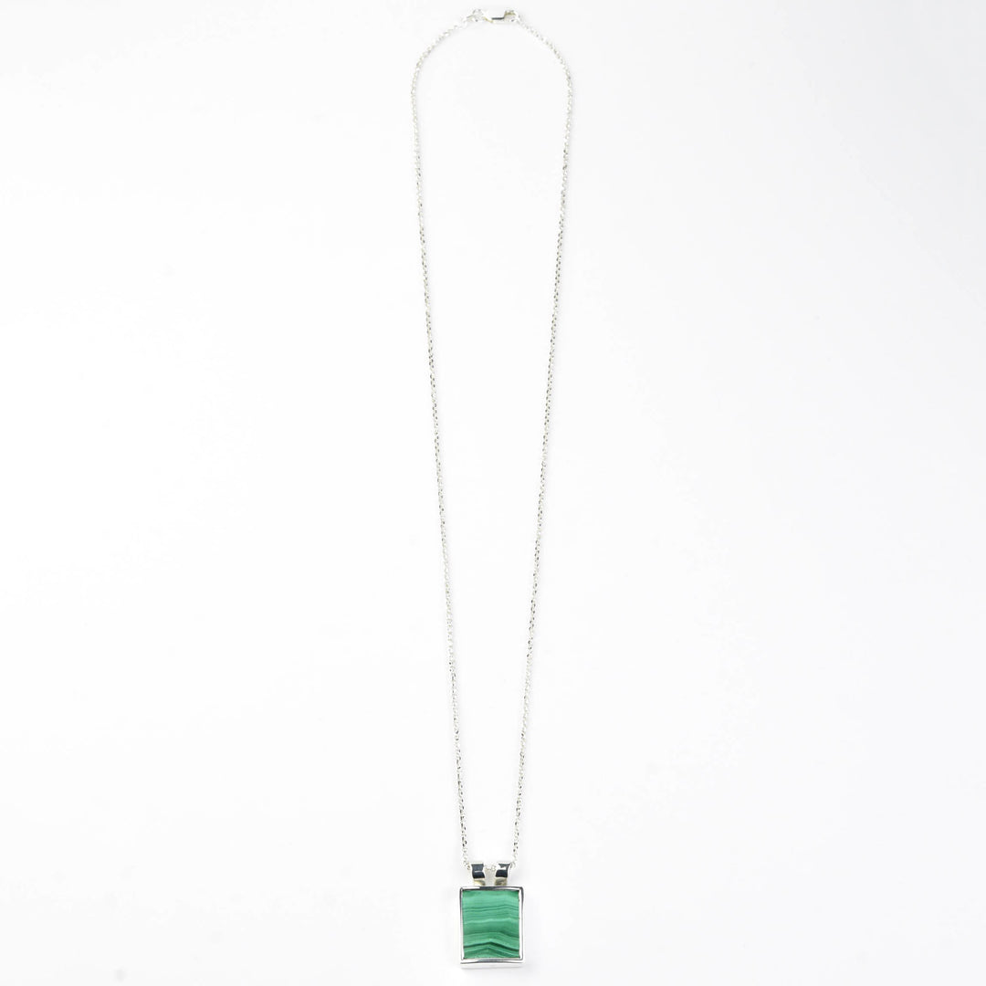 Square Malachite Necklace in Sterling Silver