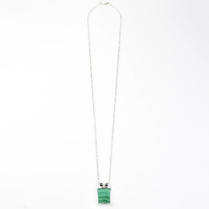 Square Malachite Necklace in Sterling Silver