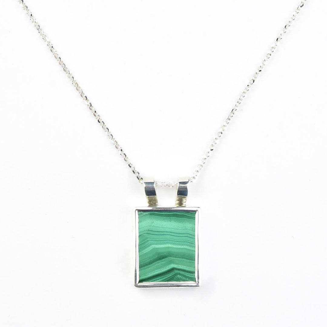 Square Malachite Necklace in Sterling Silver