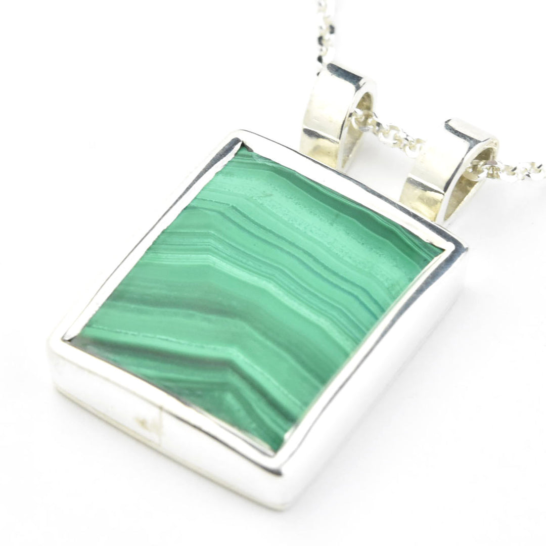 Square Malachite Necklace in Sterling Silver