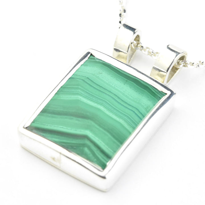 Square Malachite Necklace in Sterling Silver