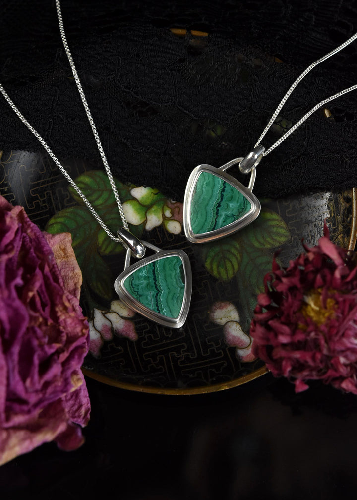Trillion Malachite Necklace in Sterling Silver - Goldmakers Fine Jewelry
