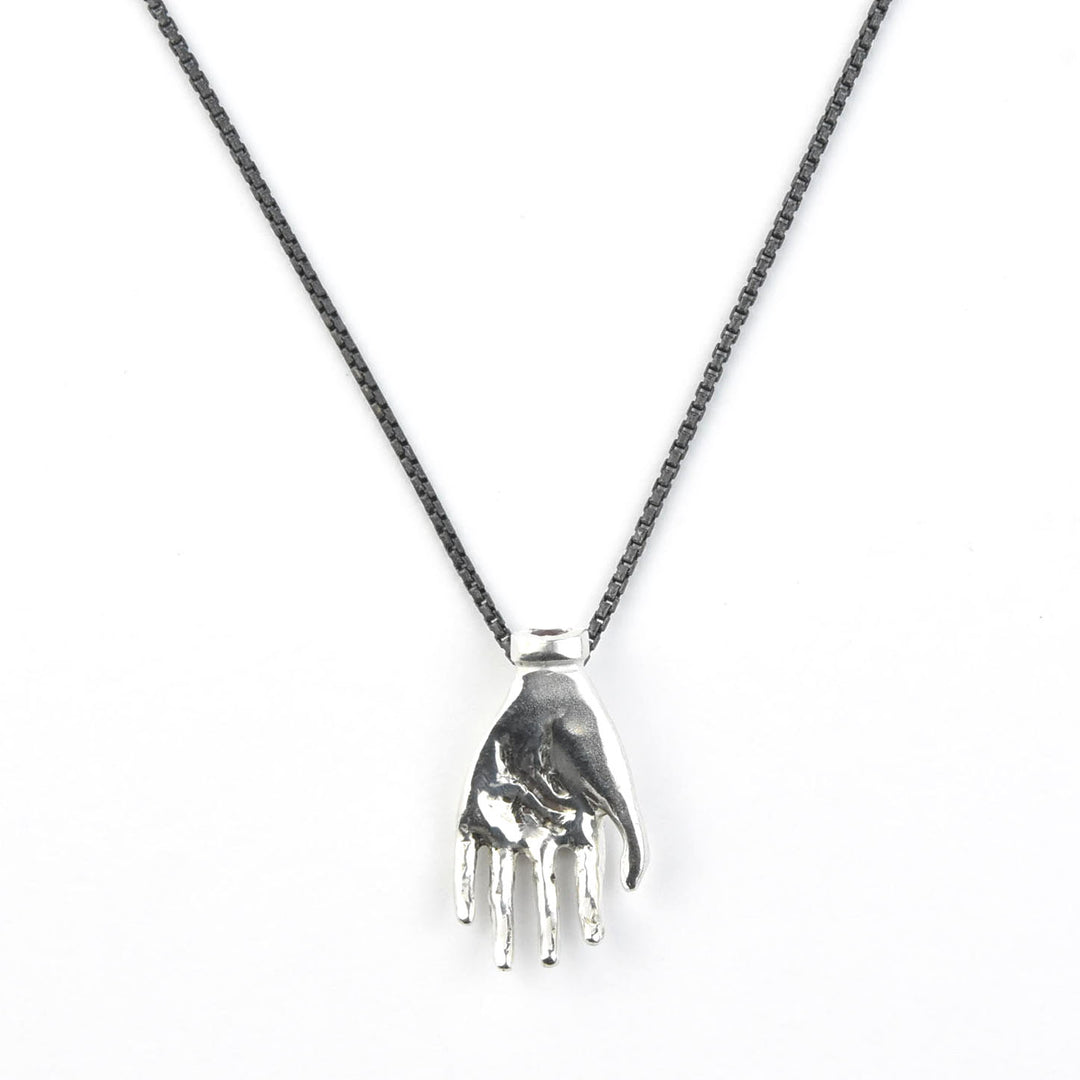 "The Moneymaker" Antiqued Silver Hand Talisman with Ruby