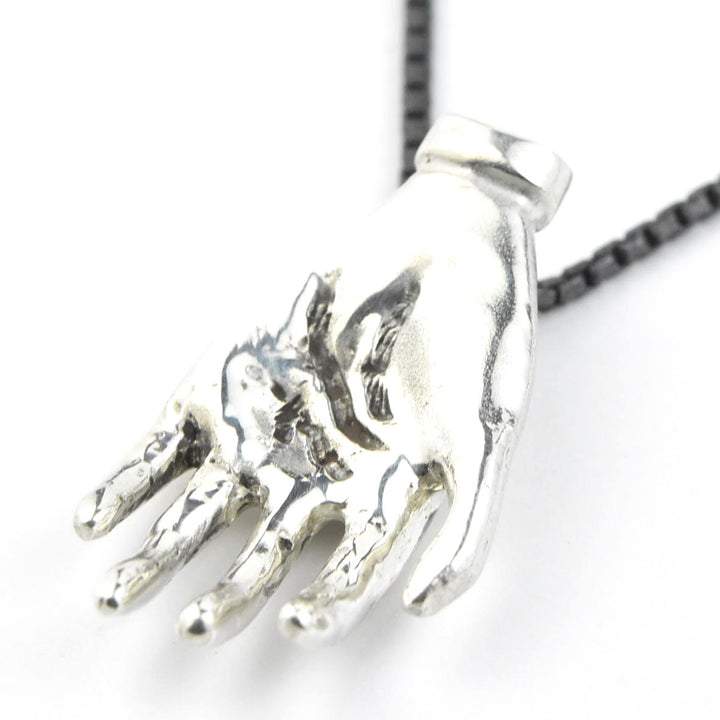 "The Moneymaker" Antiqued Silver Hand Talisman with Ruby