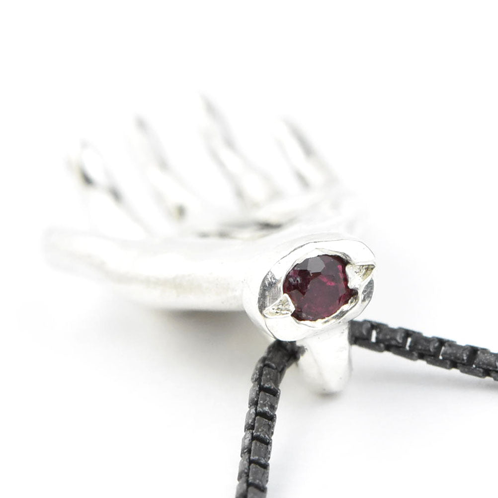 "The Moneymaker" Antiqued Silver Hand Talisman with Ruby