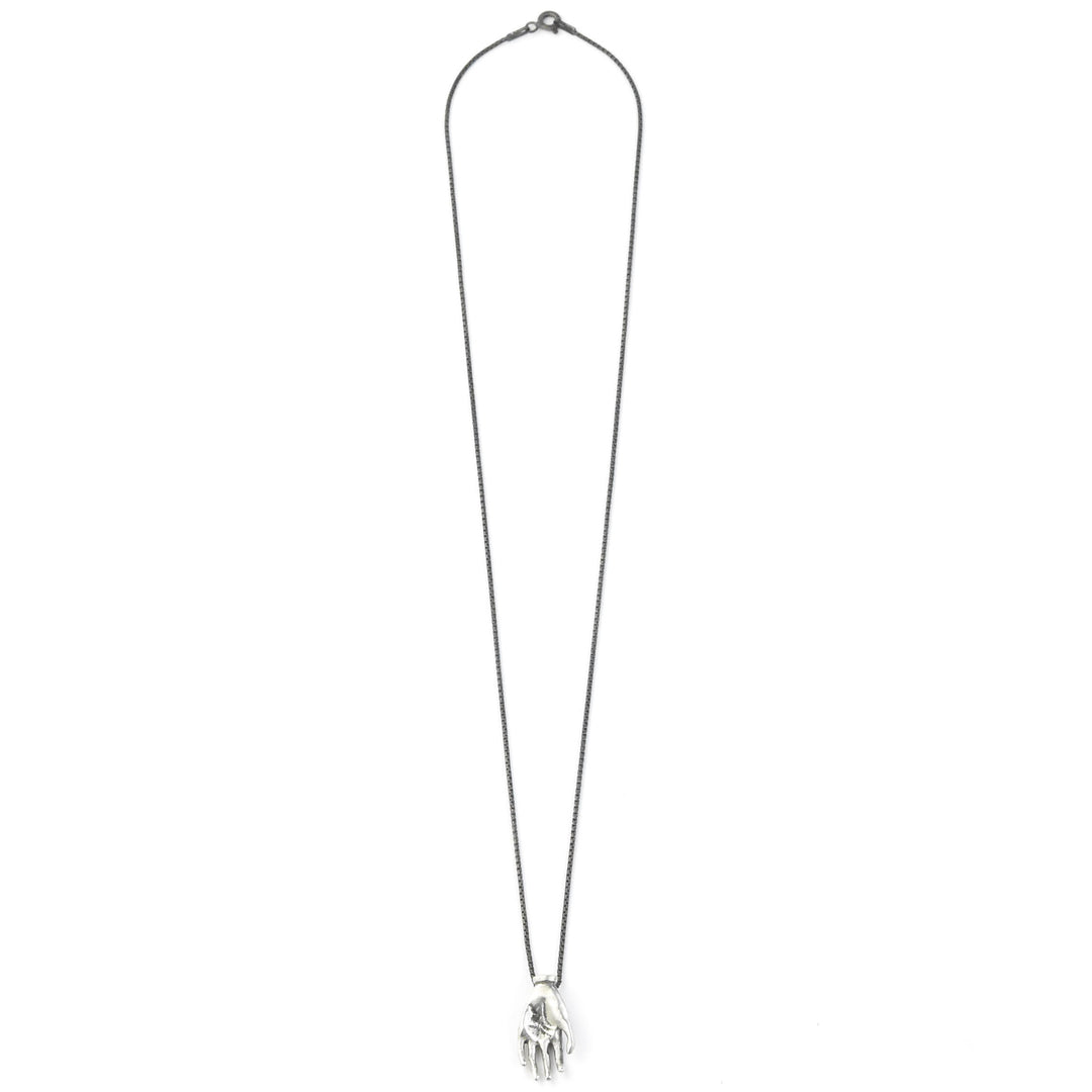 "The Moneymaker" Antiqued Matte Silver Hand Talisman with Ruby - Goldmakers Fine Jewelry