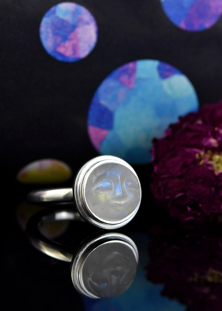 Moonstone Moon Face Ring in Sterling Silver - Goldmakers Fine Jewelry