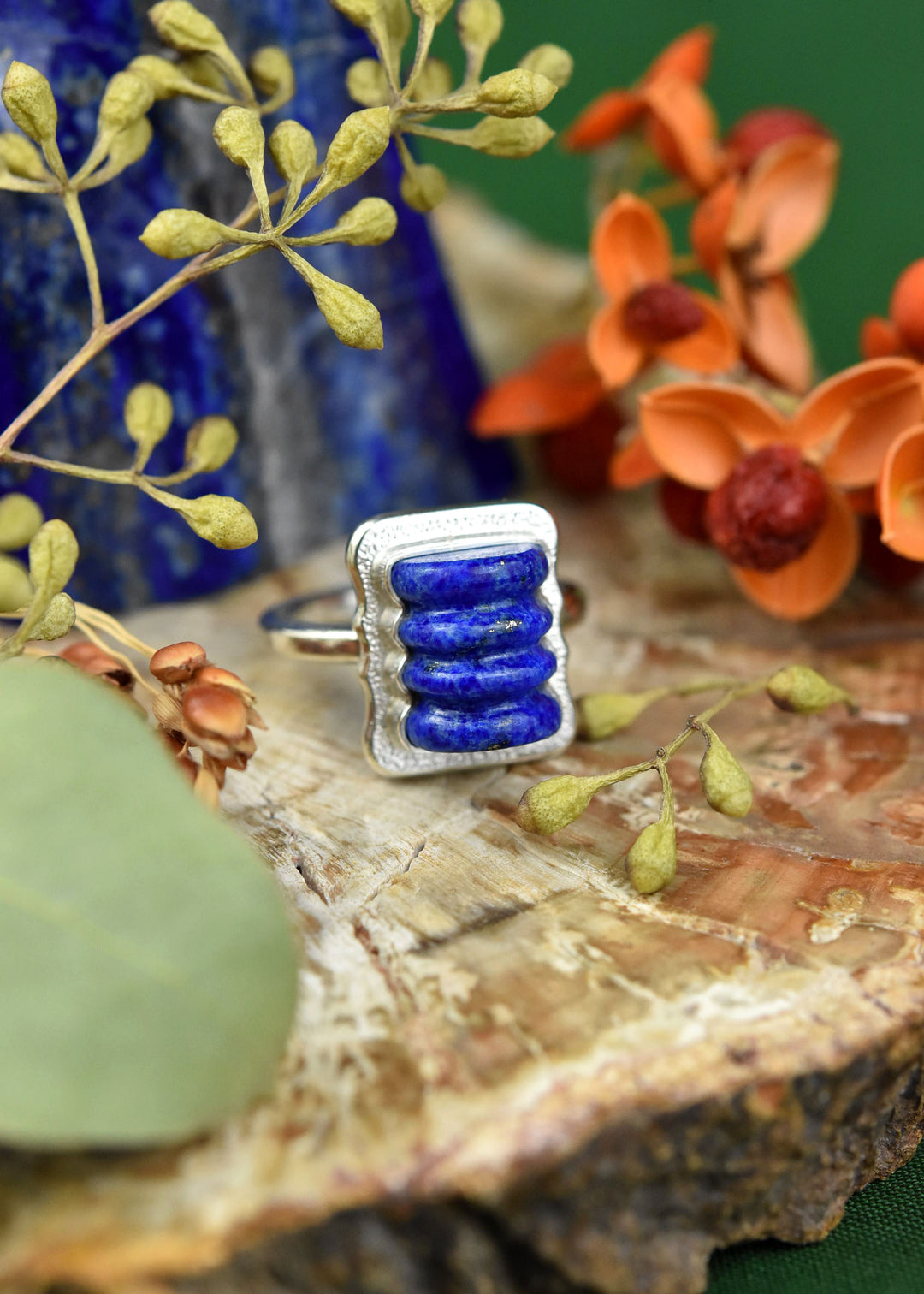 Lapis Lazuli Barrel Ring in Sterling Silver